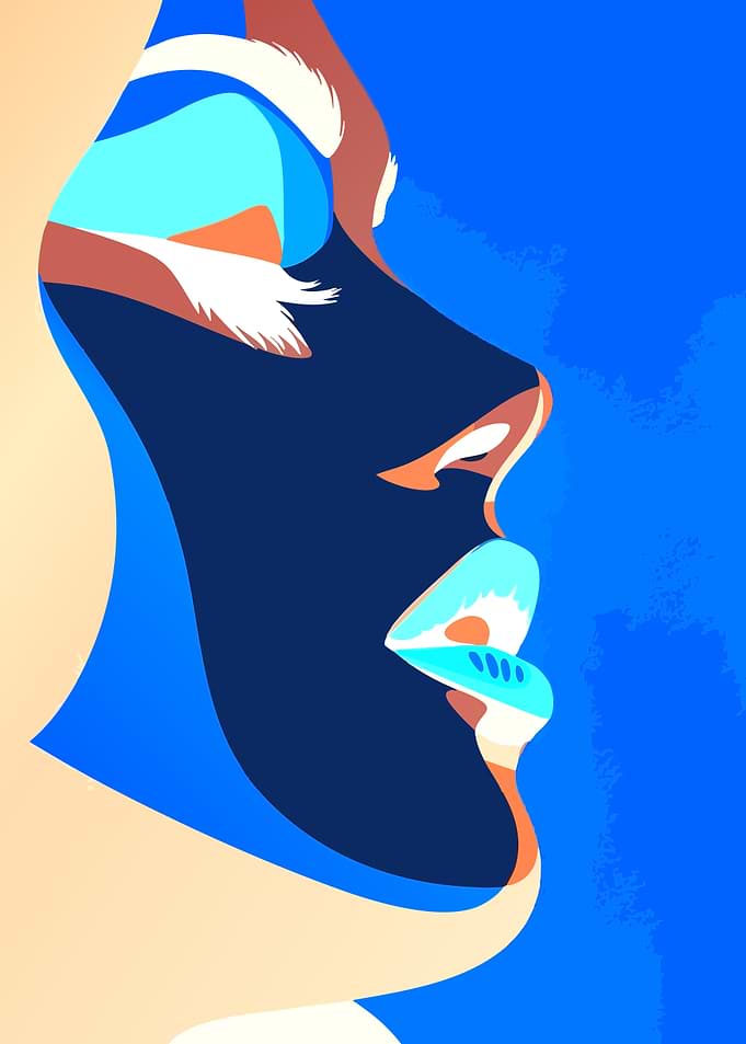 Abstract Face with Blue and Orange Hues