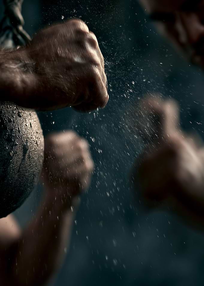 Boxer punching a wet speed bag