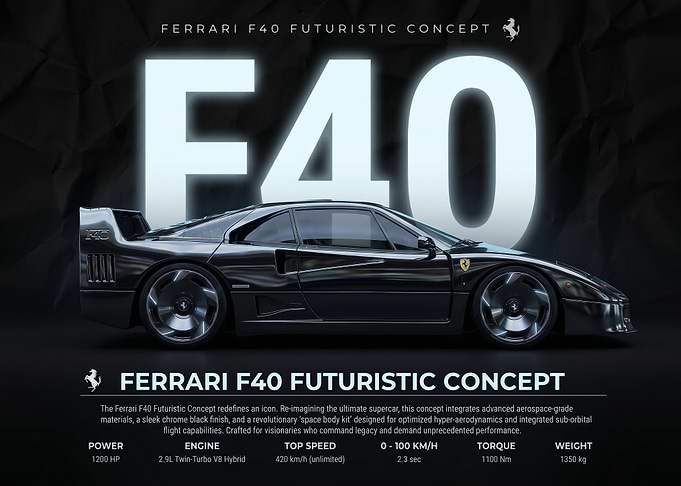 sleek chrome Ferrari F40 Futuristic Concept Car poster