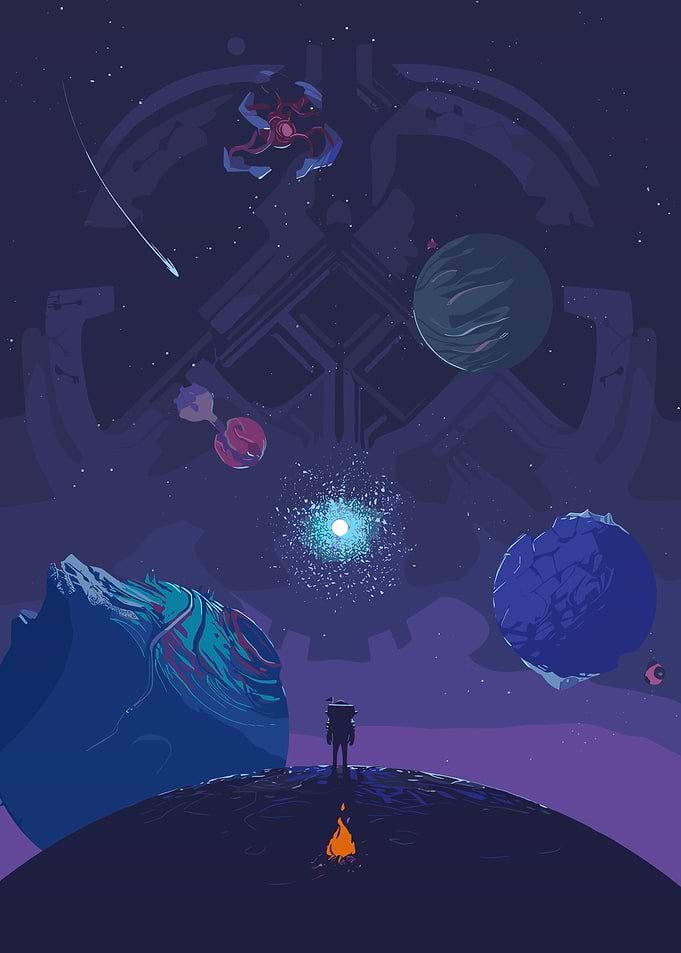 Astronaut on alien planet with celestial phenomena