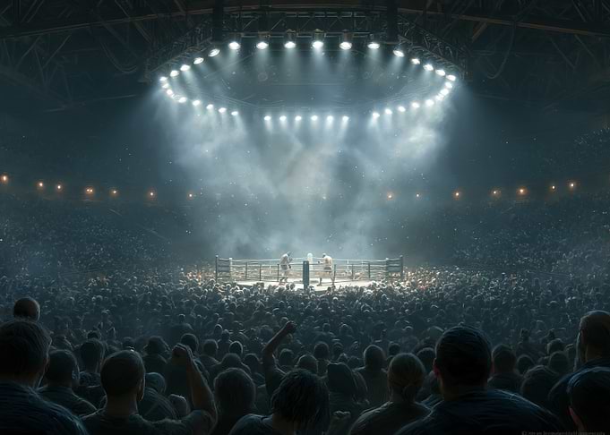 Boxing Match in a Packed Arena