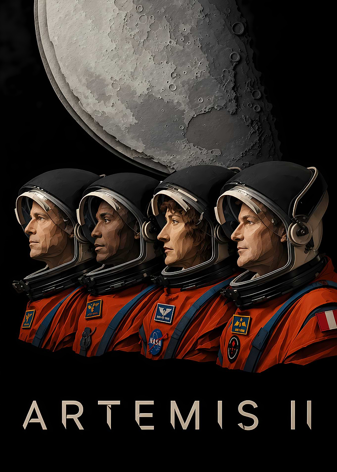 Artemis II Crew and Moon