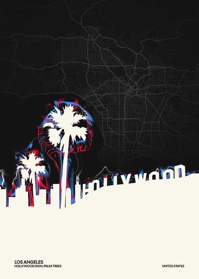 Los Angeles - Hollywood Sign and Palm Trees