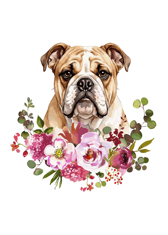 Bulldog with Floral Wreath