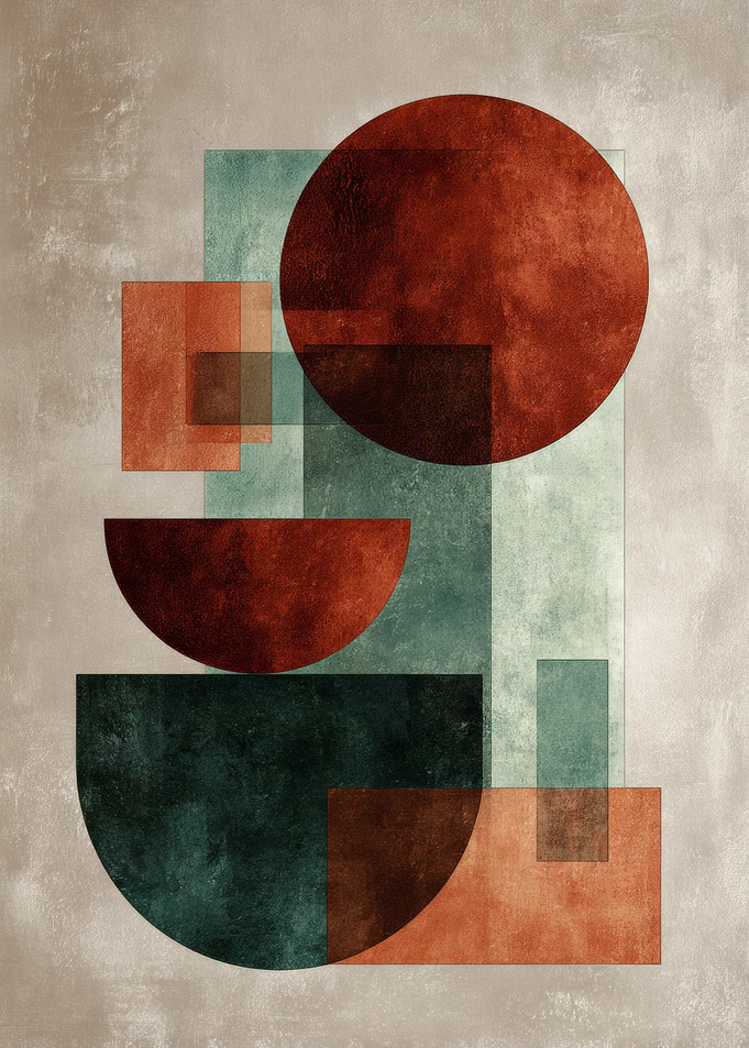 Geometric Abstract Composition Terracotta Green Art