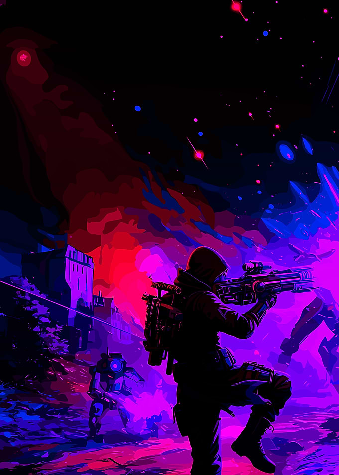 Cyberpunk Soldier Aiming Rifle