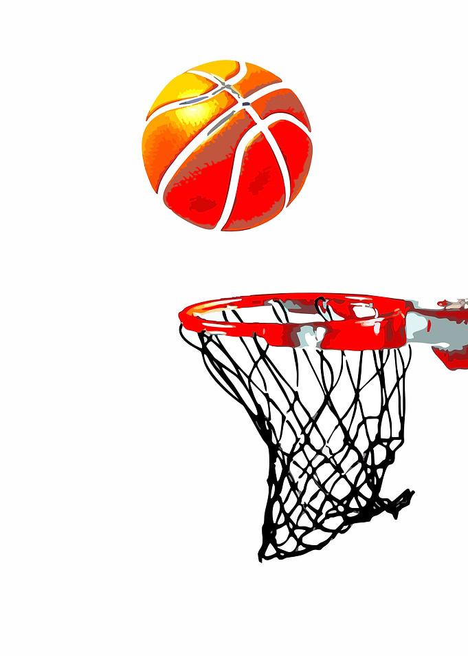 Basketball going into hoop