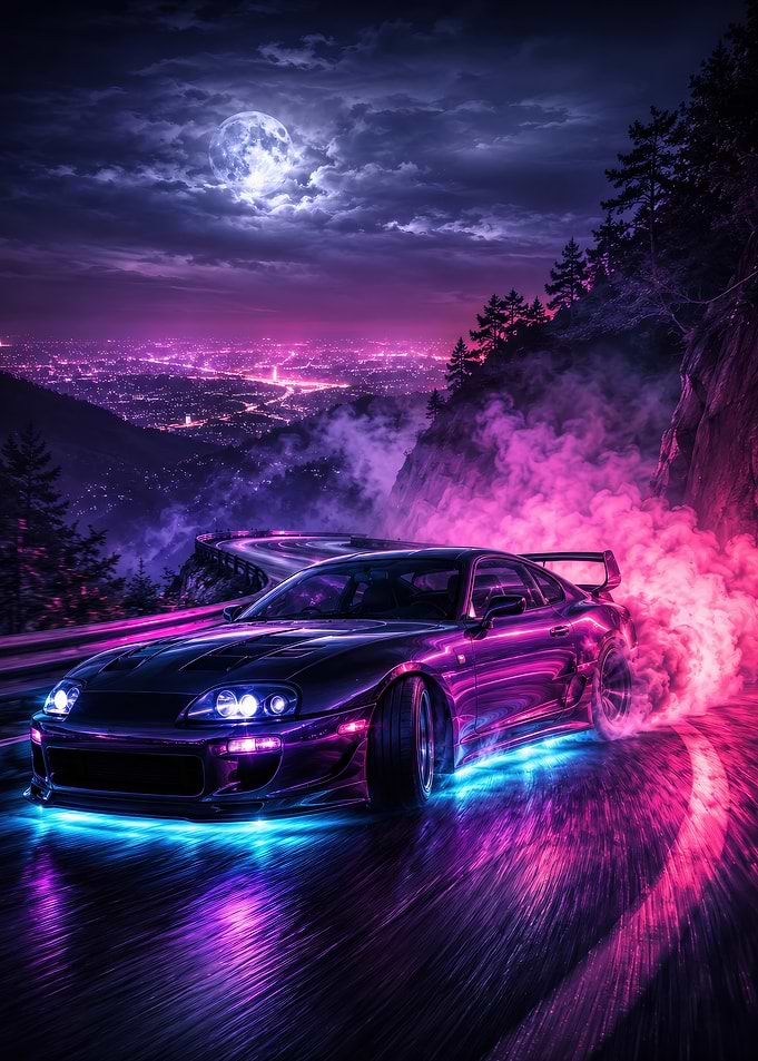 Drifting Supra in Neon Cityscape