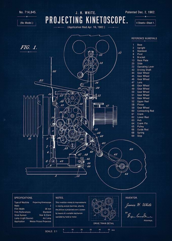 Projecting Kinetoscope Patent Blueprint