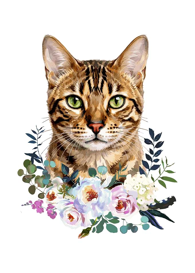 Bengal Cat with Flowers