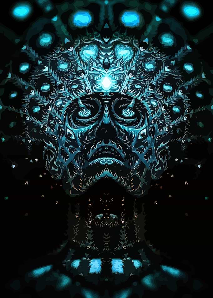Abstract Blue and Black Face