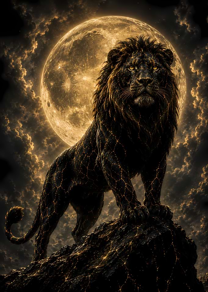 Majestic Lion Under a Golden Moon