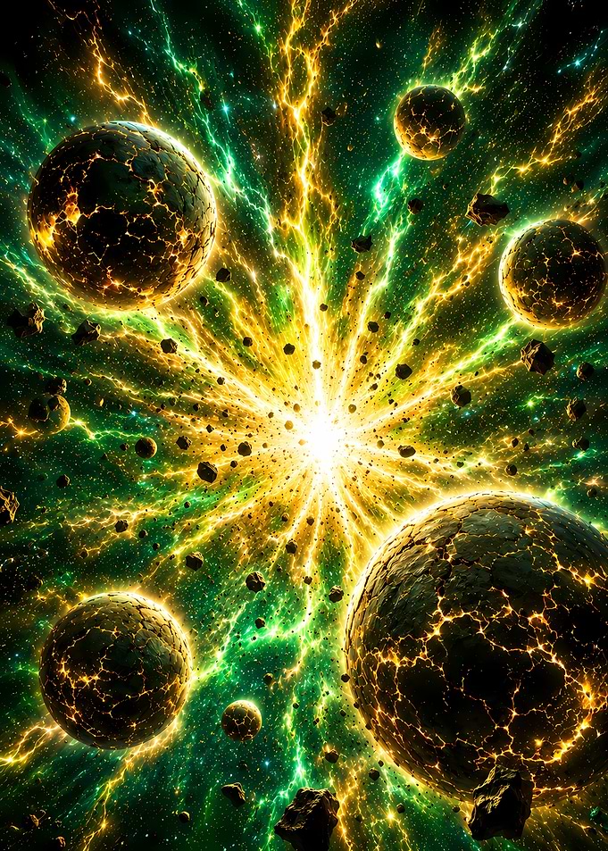 Cosmic Explosion with Planets and Asteroids