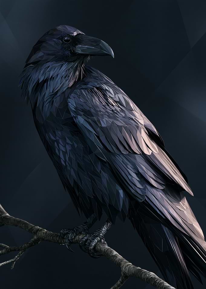 Dark Raven Perched on a Branch