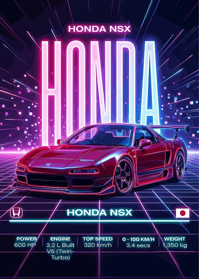 Honda NSX Retro Synthwave Poster