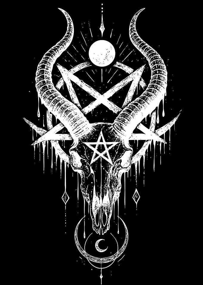 Baphomet Skull Pentagram Moon