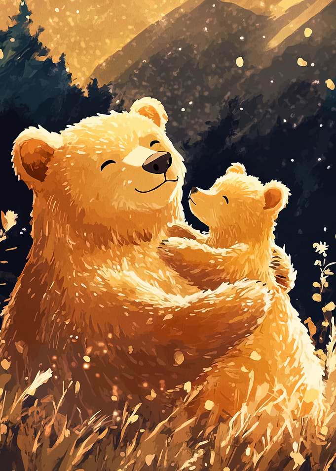 Mother Bear Hugging Cub