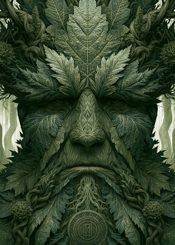 Green Man Face Made of Leaves