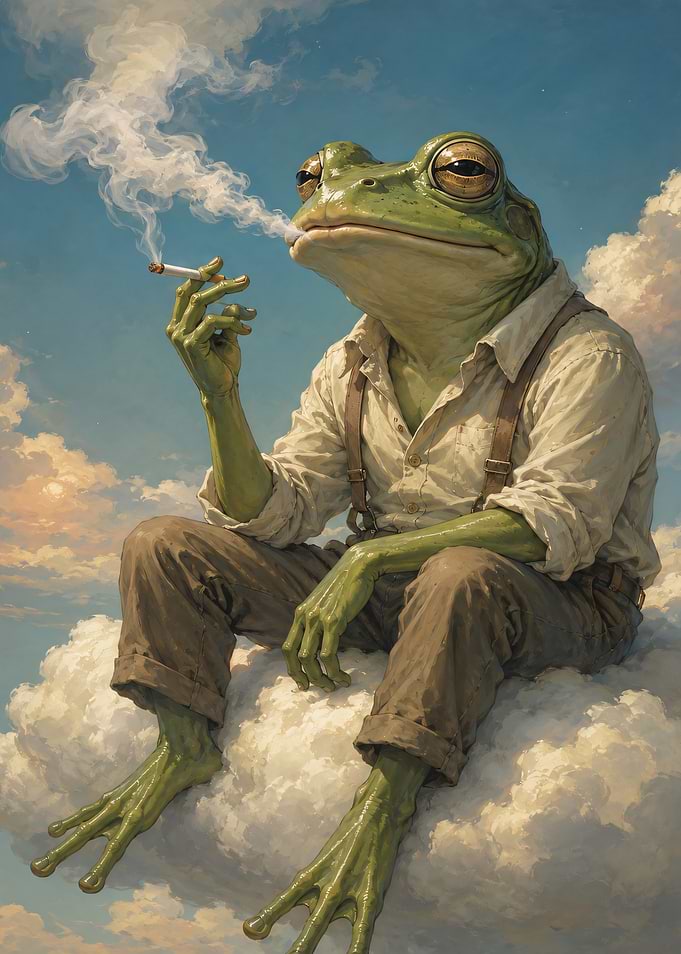 Frog Smoking on a Cloud