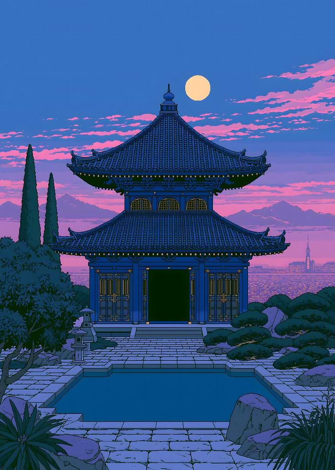 Anime Japanese Temple at Dusk