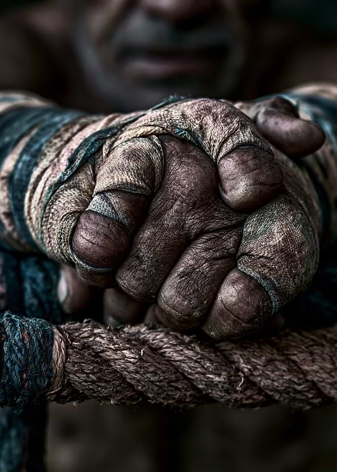 Fighter's Hands Wrapped in Bandages