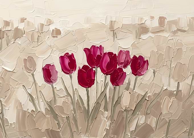 Impressionist Textured Magenta Tulips Oil Painting