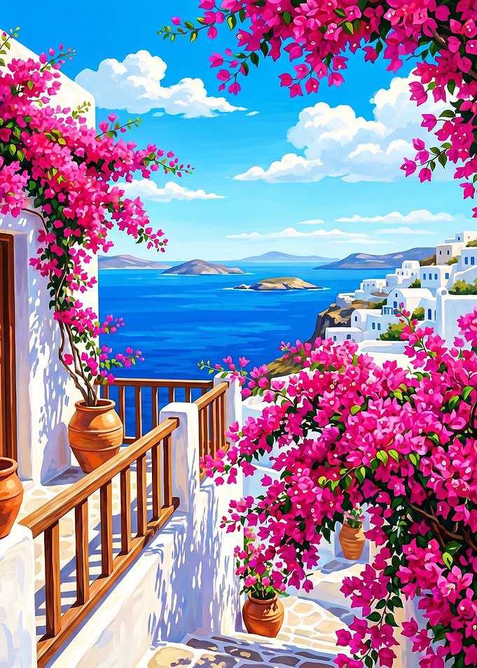 Greek Island Villa with Bougainvillea