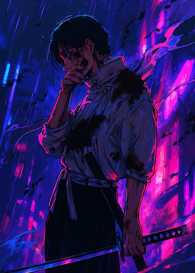 Bloody Samurai in Neon Rain