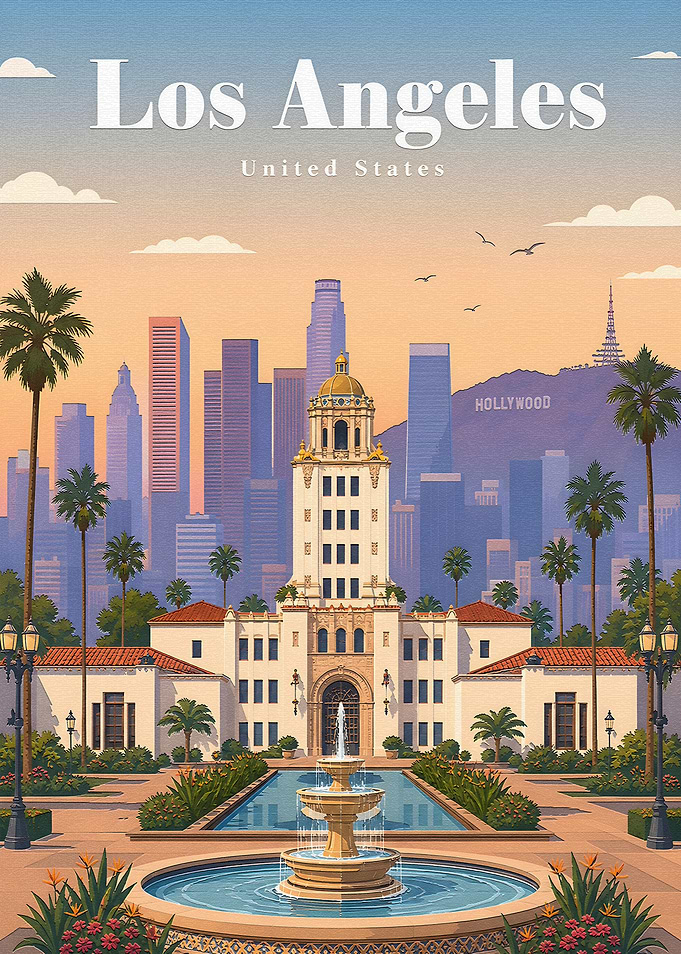 Los Angeles Cityscape with Hollywood Sign