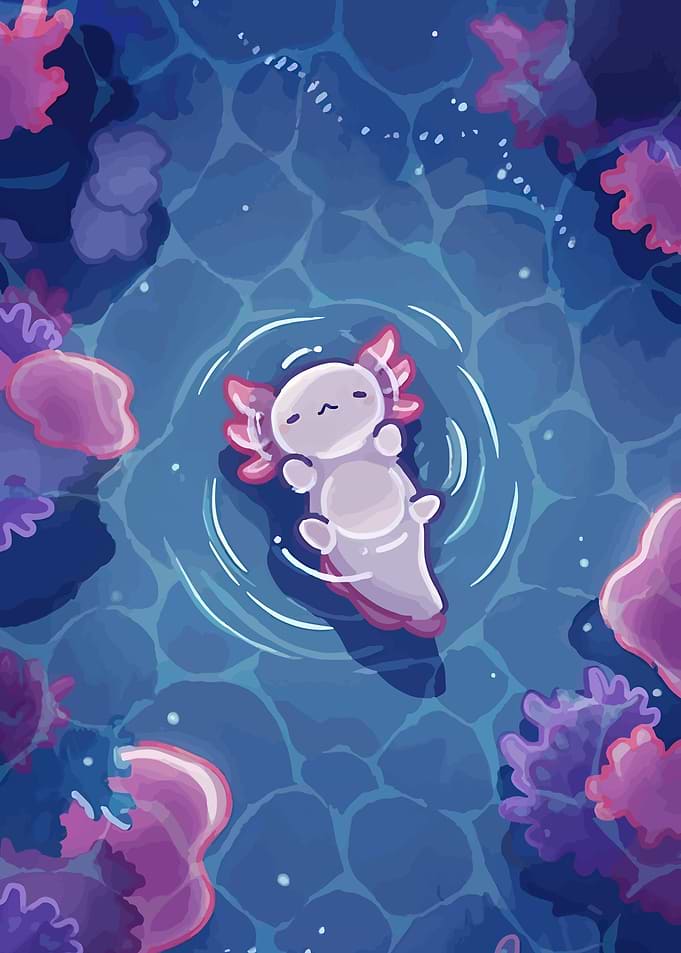 Cute Axolotl Floating in Water