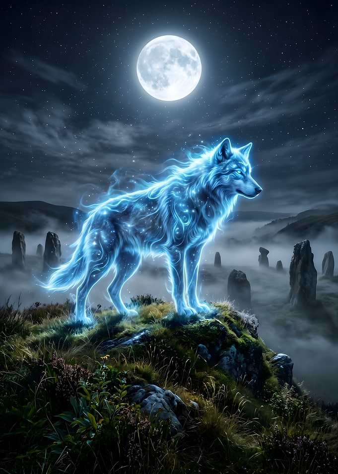Spirit Wolf Under the Full Moon