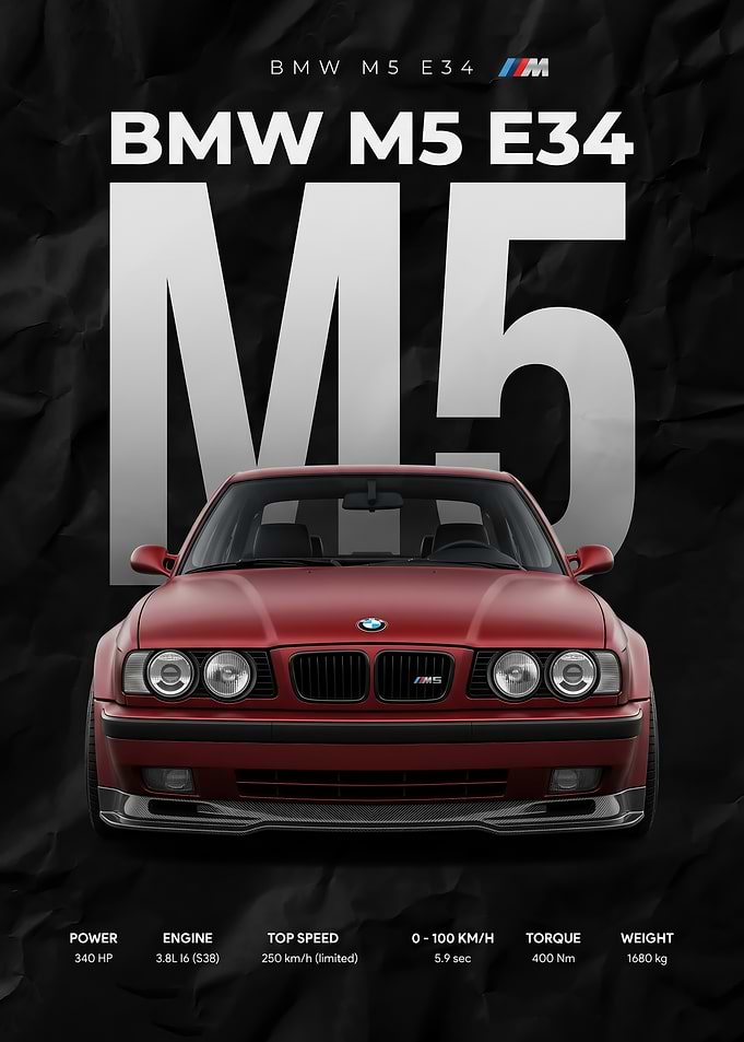 sleek red BMW evo E34 car Poster