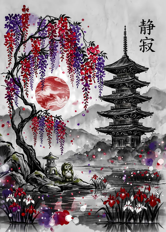 Japanese Pagoda and Wisteria