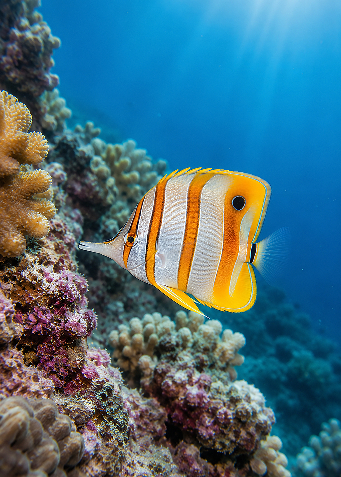 Butterflyfish swimming near coral reef