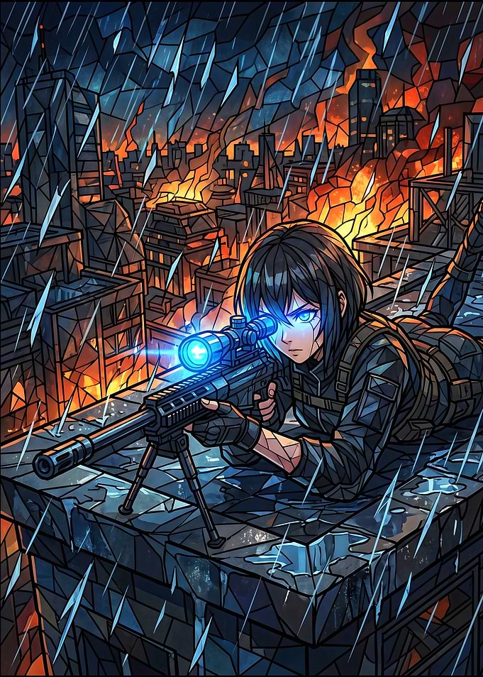 Sniper Girl in Burning City