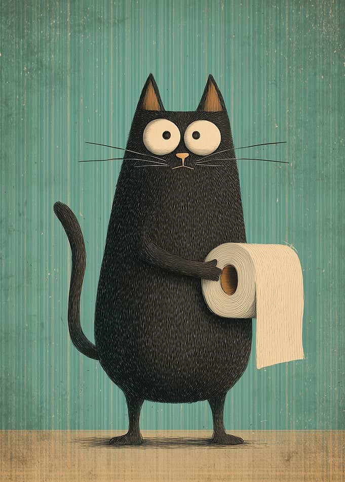 Black Cat Holding Toilet Paper