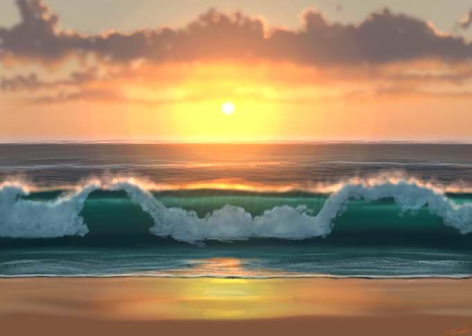 Sunset Over Ocean Waves