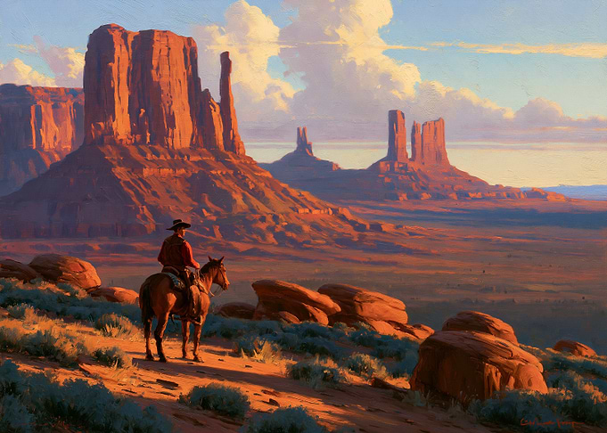Cowboy on Horseback in Monument Valley