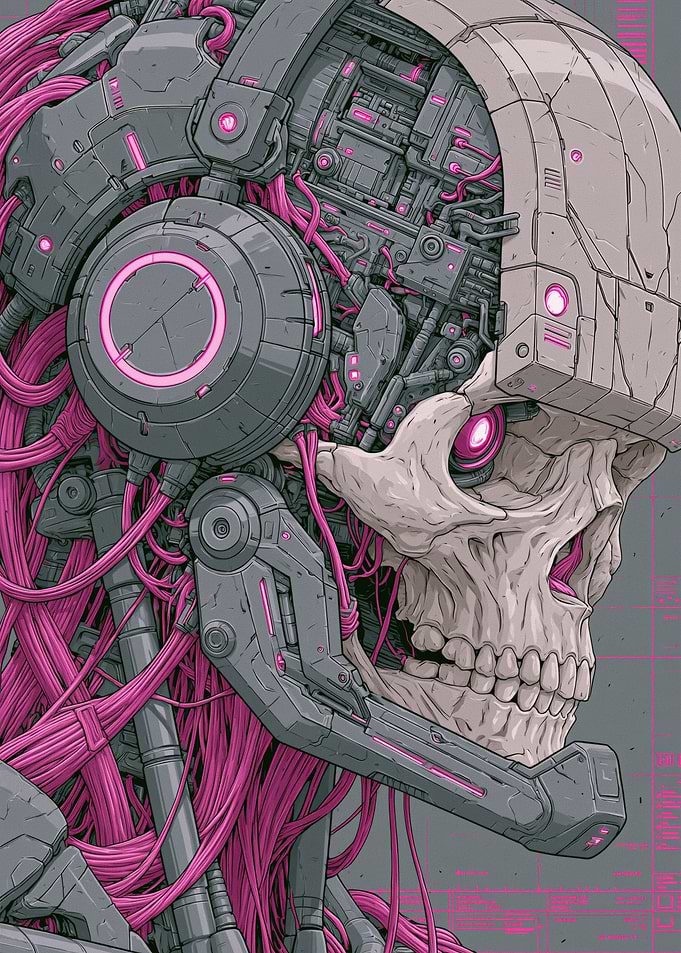 Cyberpunk Skull with Pink Wires