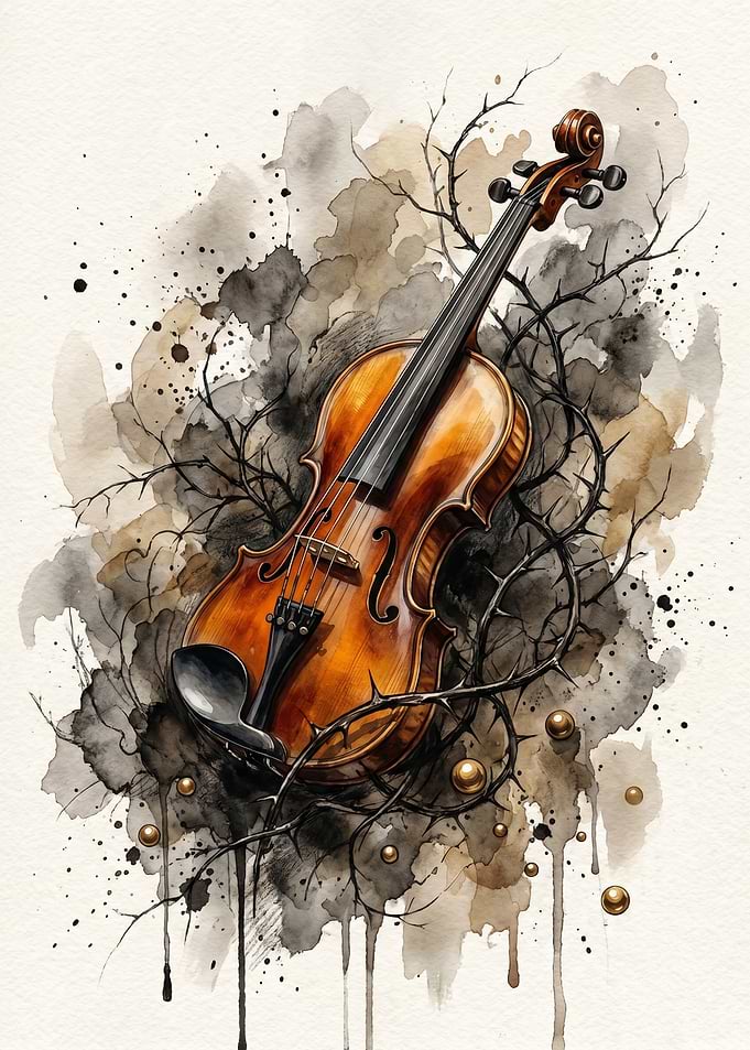 Violin with Thorny Branches