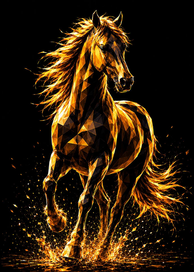 Fiery Geometric Horse Golden