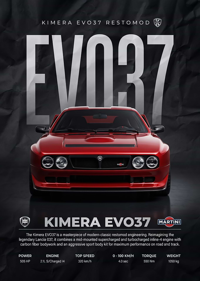 sleek red Kimera EVO37 Restomod Car poster