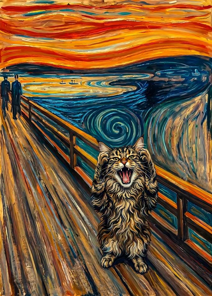 Cat Screaming in Edvard Munch Style