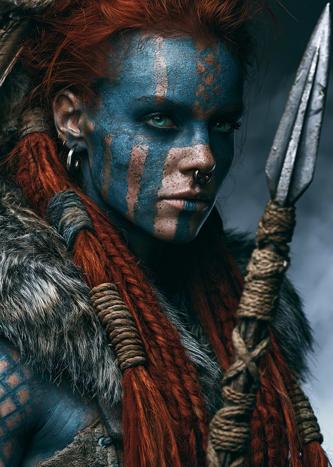 Warrior Woman with Blue Face Paint