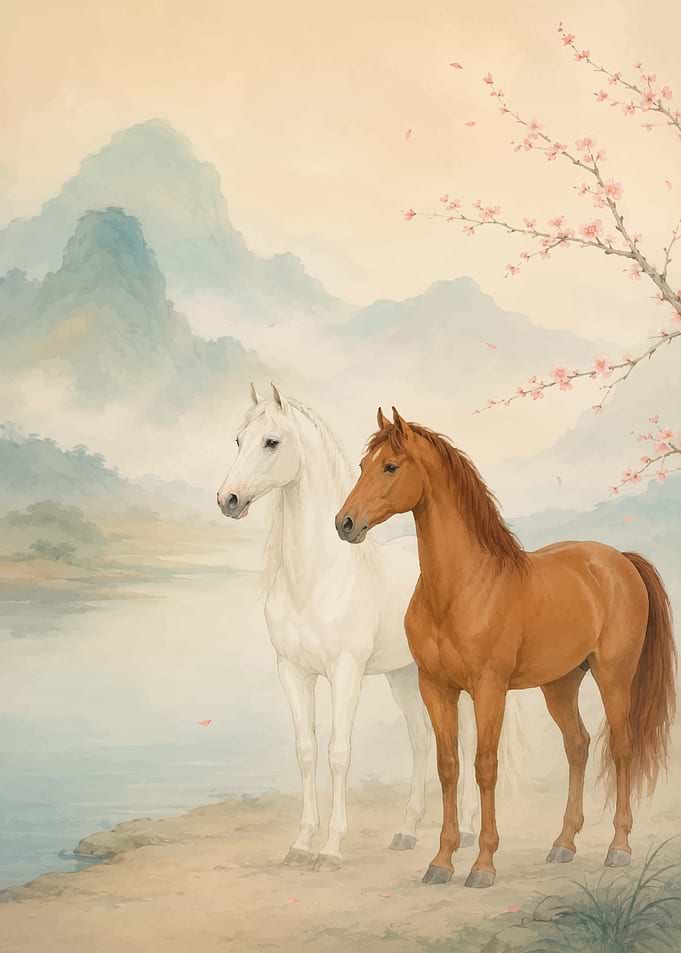 Two Horses in a Misty Landscape