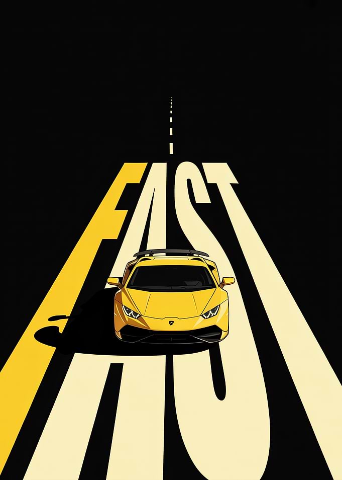 Yellow Supercar on a Fast Road