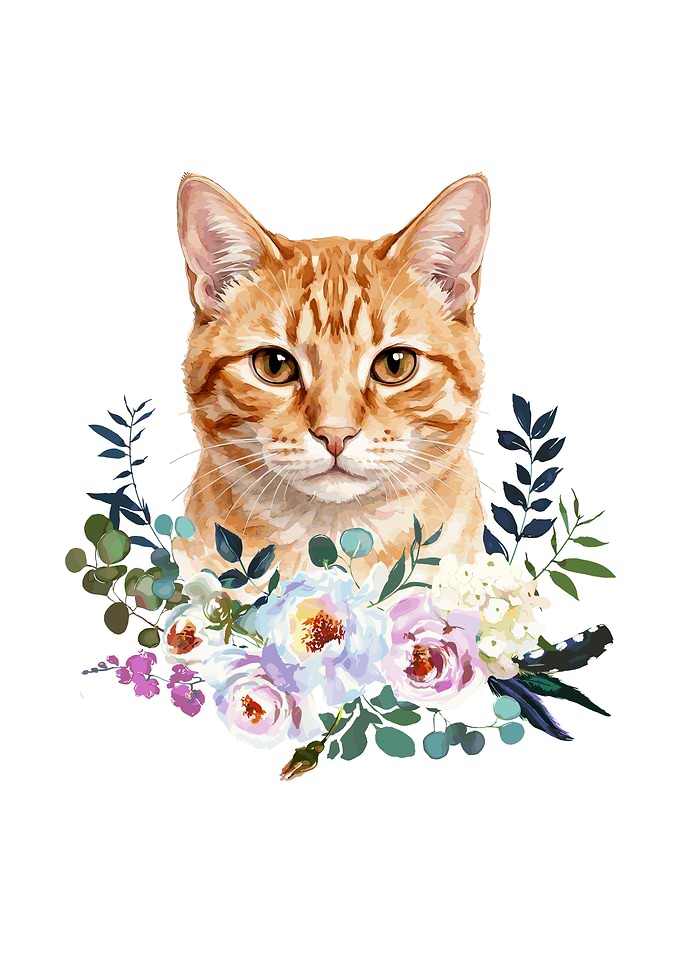 Ginger Cat with Flowers