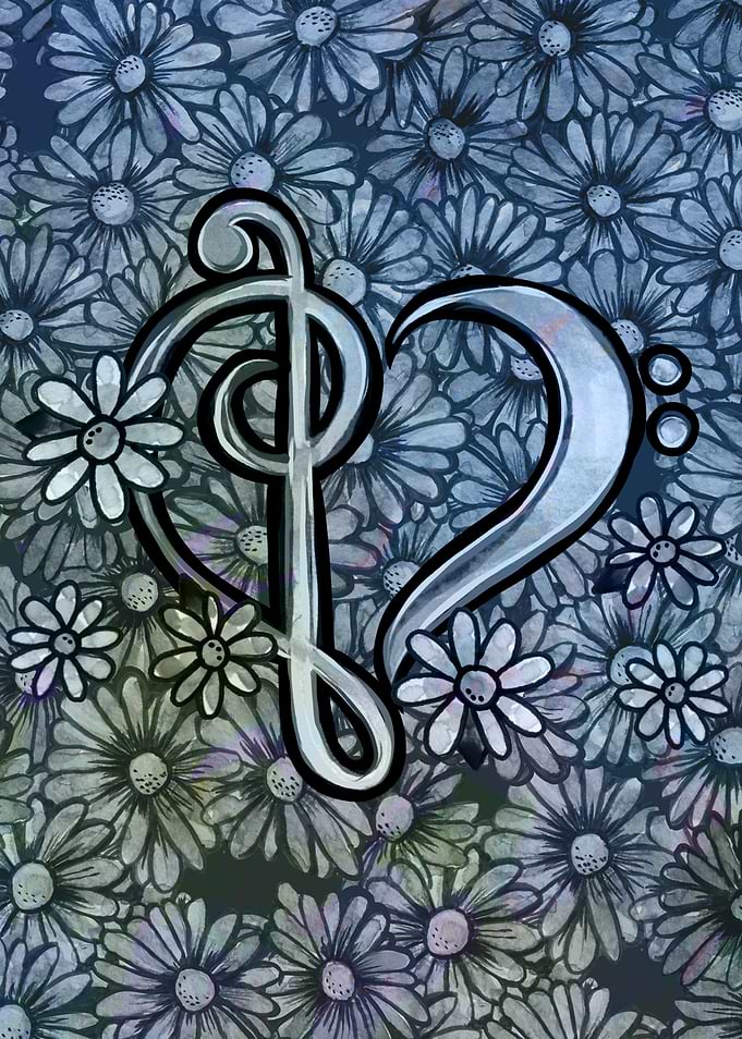 Musical Heart with Flowers