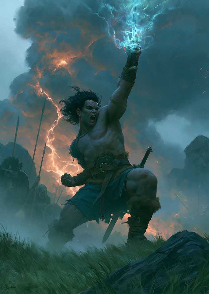 Barbarian Warrior Summoning Lightning