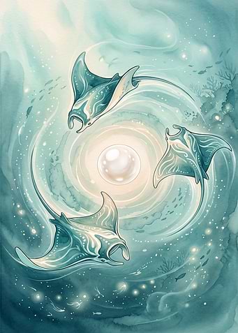Manta Rays Swirling Around a Pearl
